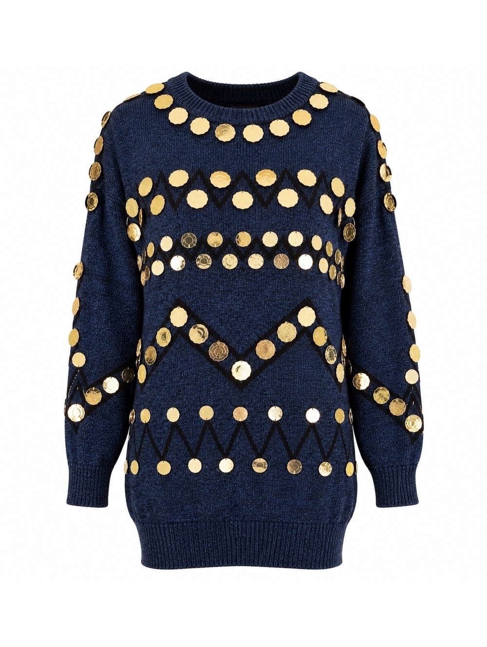 Vintage Bonnie Boerer Coin Embellished Navy Sweater